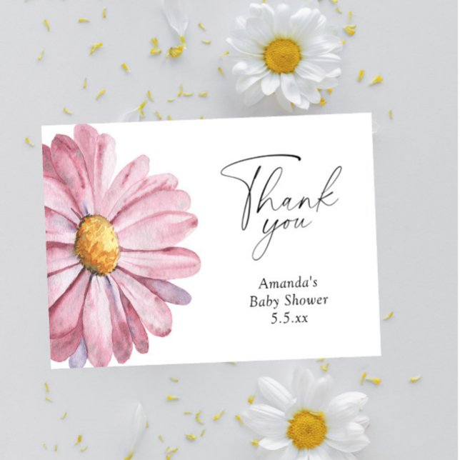 Daisy pink Wildflower elegant  Thank You Card (Creator Uploaded)