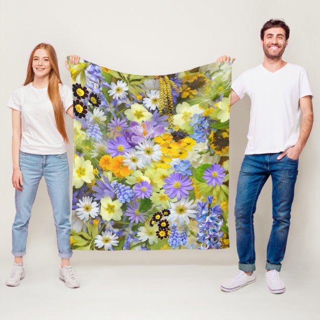 Daisy ,Primrose, Daffodil Flowers Fleece Blanket (In Situ)