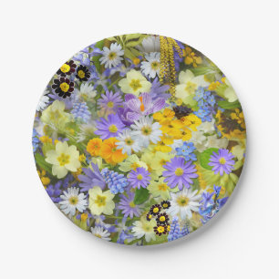 Daisy ,Primrose, Daffodil Flowers Paper Plate