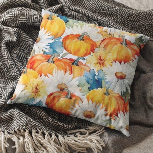 Daisy Pumpkin Autumn Thanksgiving  Floral Cushion (Creator Uploaded)