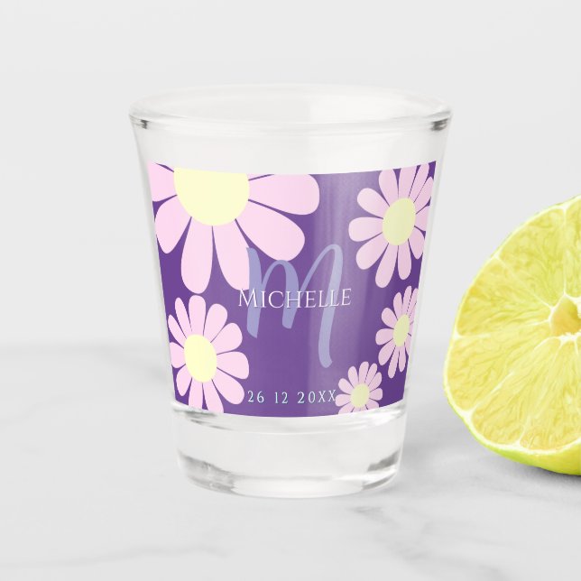 Daisy Purple Monogram Shot Glass (Front)