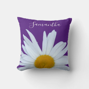 Daisy Purple White Script Cushion