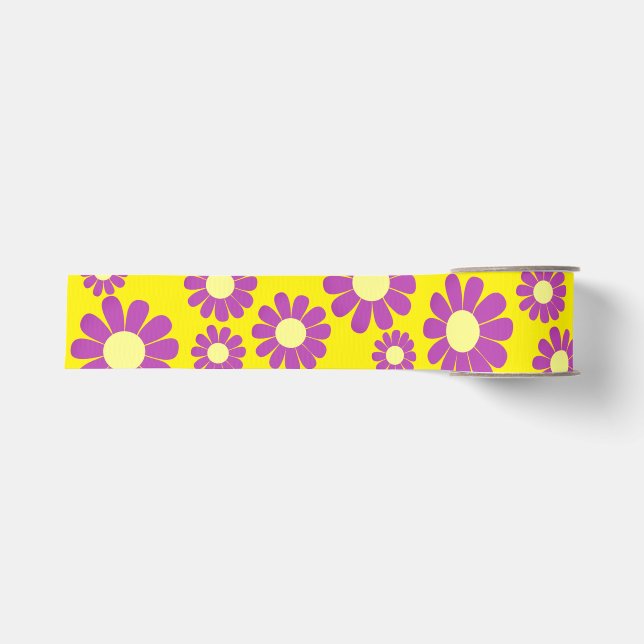 Daisy Purple Yellow Grosgrain Ribbon (Front)