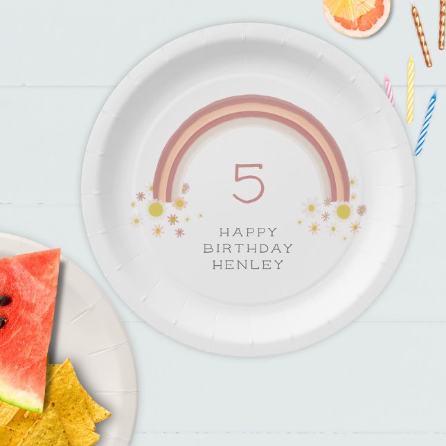 Daisy Rainbow Girls Birthday Party Paper Plate (Creator Uploaded)