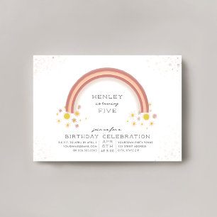 Daisy Rainbow Peach Pink Birthday Invitation