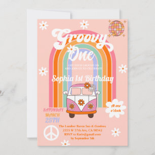 Daisy Rainbow Van Groovy One 1st Birthday Party Invitation