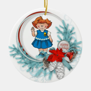 Daisy Red Hair Scout Blue Pine Wreath Ceramic Tree Decoration