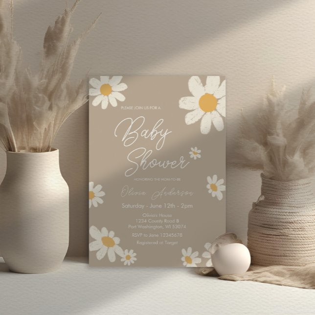 Daisy Retro Boho Baby Shower  Invitation (Creator Uploaded)