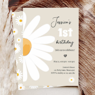 Daisy Retro Boho Party Sand Girl First Birthday Invitation