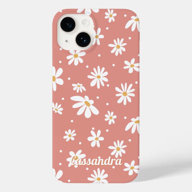 Daisy Retro Hippie 1960s 1970s Floral Pink Orange Case-Mate iPhone Case (Back)