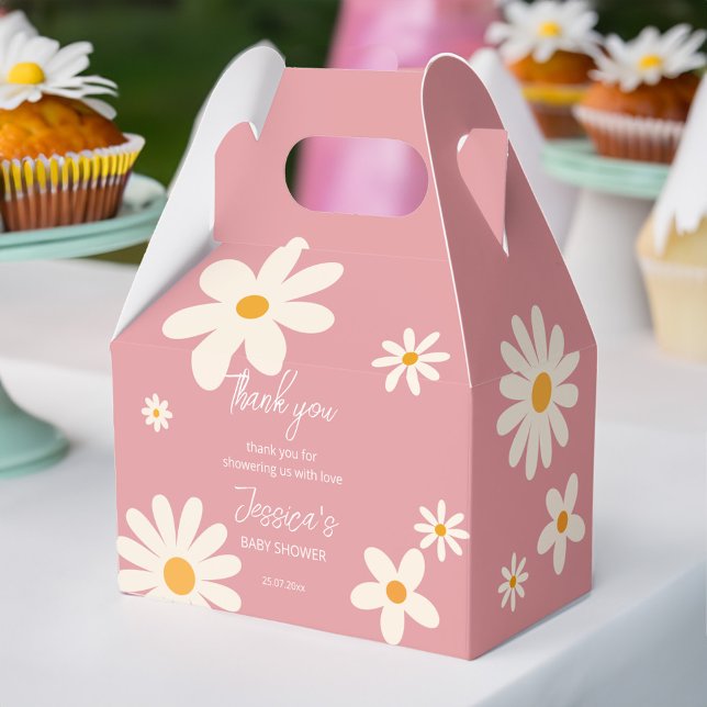 Daisy retro pink desert baby shower boho favour box (Daisy retro pink desert baby shower boho favor box baby shower favors personalized favor box)