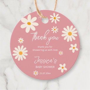 Daisy retro pink desert baby shower boho thank you favour tags