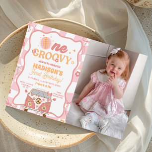 Daisy & Retro Van One Groovy 1st Birthday Photo Invitation