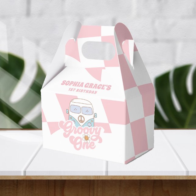 Daisy & Retro Van Pink Groovy One 1st Birthday Favour Box (Creator Uploaded)