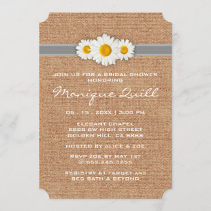 Daisy Ribbon - Burlap Grey & White Bridal Shower Invitation