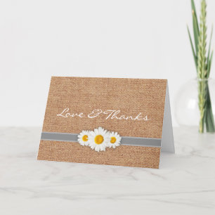 Daisy Ribbon - Burlap Grey & White Thank You Card