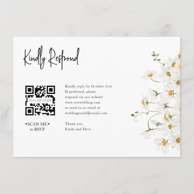 Daisy  RSVP Wedding QR CODE Details on back Enclosure Card (Front)