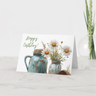 Daisy Rustic Happy Birthday   Thank You Card