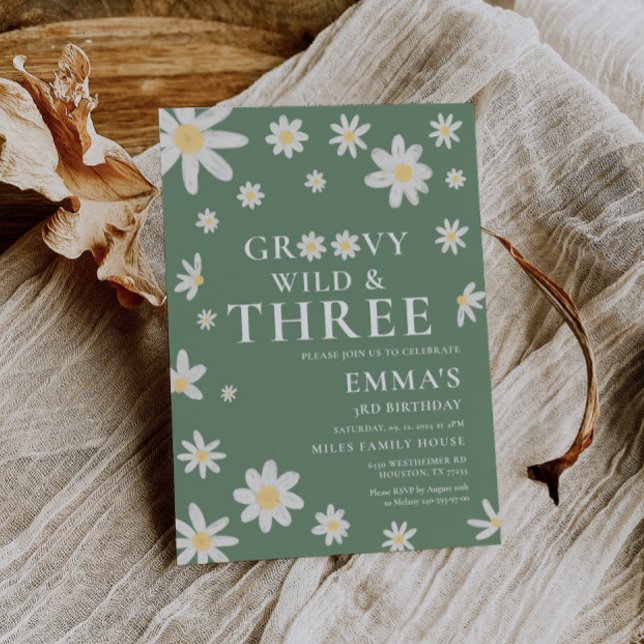 Daisy Sage Green Kids Birthday  Invitation (Creator Uploaded)