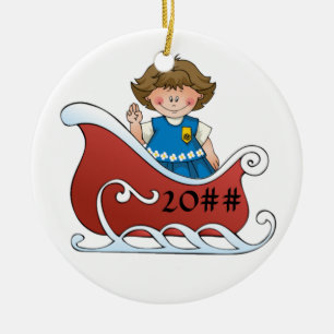 Daisy Scout Sled Brunette Ceramic Tree Decoration