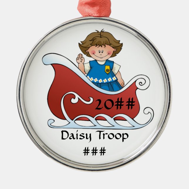 Daisy Scout Sled Brunette Metal Tree Decoration (Front)