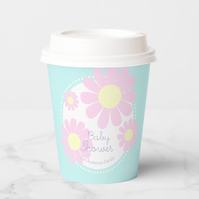 Daisy Simple Baby Shower Blue  Paper Cups (Front)