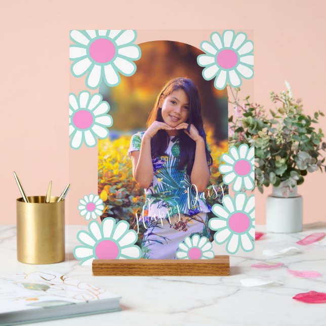 Daisy Simple Blue Photo Acrylic Sign (Wedding)