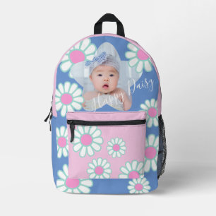 Daisy Simple Blue Pink Photo Printed Backpack