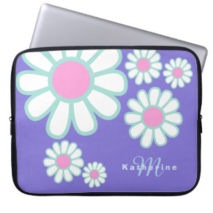 Daisy Simple Monogram Purple Laptop Sleeve