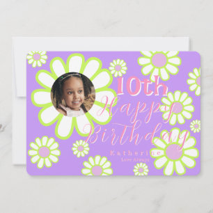 Daisy Simple Photo Purple Birthday Holiday Card