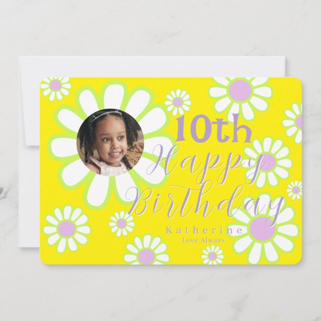 Daisy Simple Photo Yellow Holiday Card (Front)