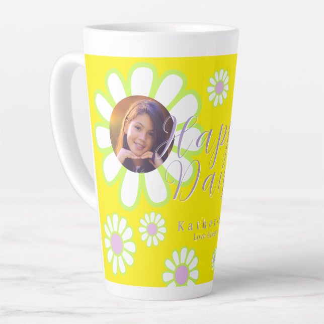 Daisy Simple Photo Yellow Latte Mug (Left Angle)