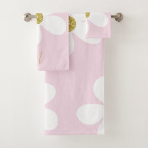 Daisy Simple Pink White Gold Personal Bath Towel Set