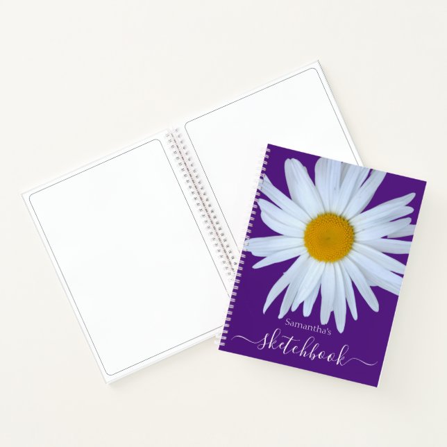 Daisy Sketchbook Purple White Script Notebook (Inside)