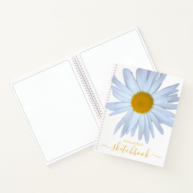 Daisy Sketchbook White Yellow Script Notebook (Inside)