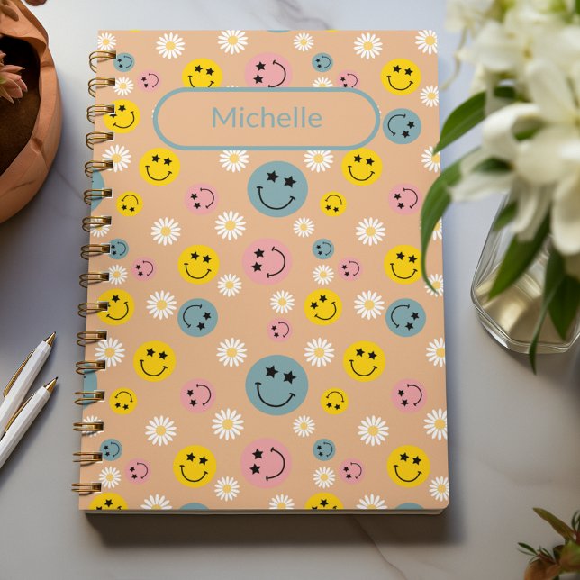Daisy Smile Flowers Pattern Vintage beige custom Notebook (Daisy Smile Flowers Pattern Vintage beige custom Notebook)