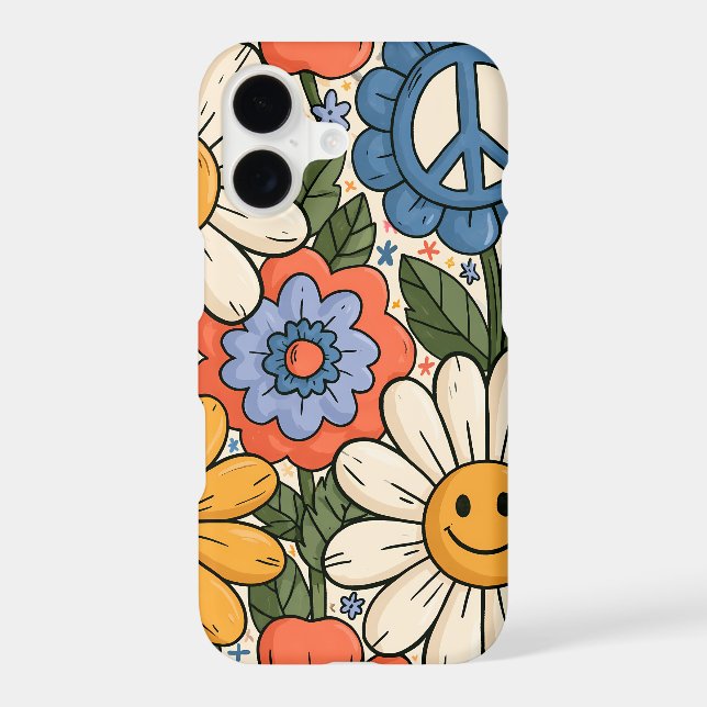 Daisy Smiley Peace Sign Retro Floral Phone Case (Back)