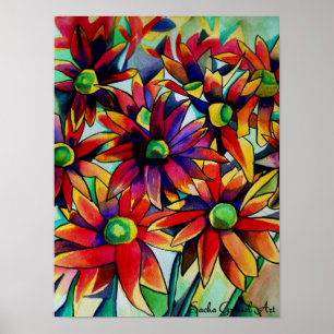 Daisy straw flowers multicoloured poster