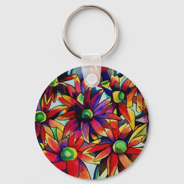 Daisy Straw multicoloured wildflowers art Key Ring (Front)