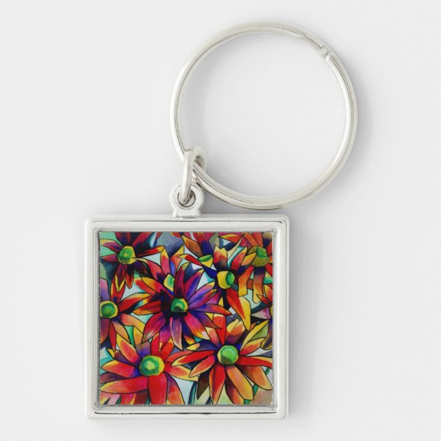 Daisy Straw multicoloured wildflowers art Key Ring (Front)