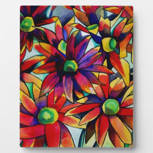 Daisy Straw multicoloured wildflowers art Plaque