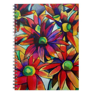 Daisy Straw multicoloured wildflowers art Spiral Notebook