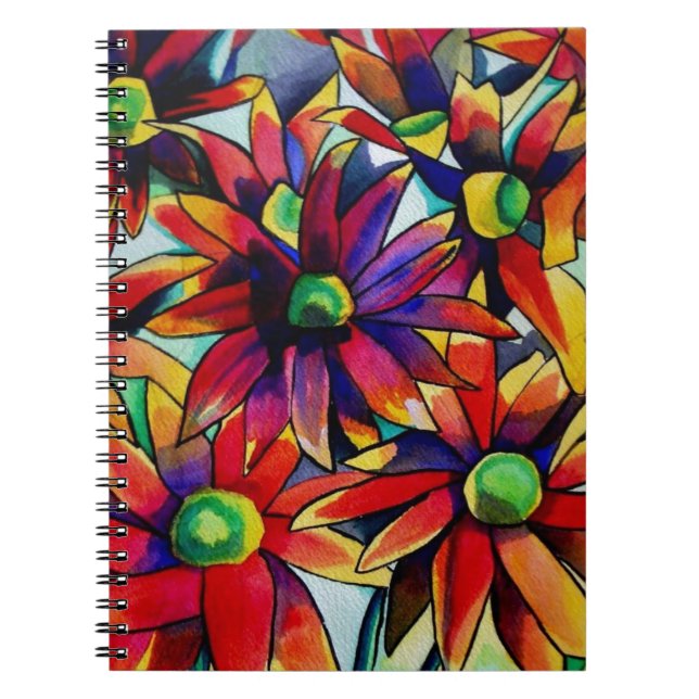 Daisy Straw multicoloured wildflowers art Spiral Notebook (Front)