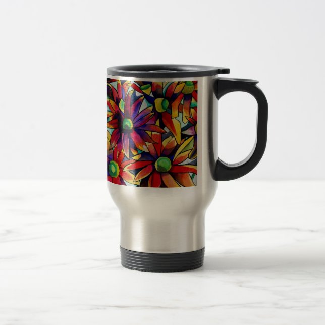 Daisy Straw multicoloured wildflowers art Travel Mug (Right)