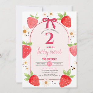 Daisy Strawberry Second Birthday Party Invite
