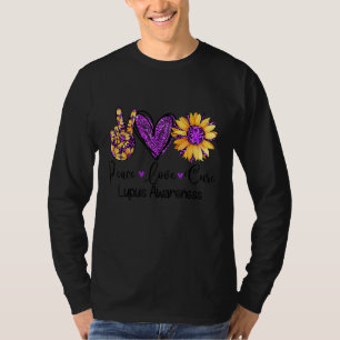 Daisy Sunflower Peace Love Cure Purple Lupus Aware T-Shirt