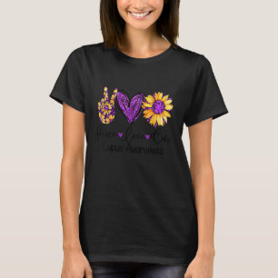 Daisy Sunflower Peace Love Cure Purple Lupus Aware T-Shirt