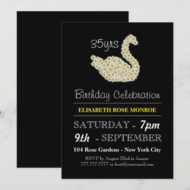 Daisy Swan Birthday Celebration Invitation (Front/Back)