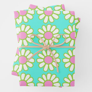 Daisy Teal Wrapping Paper Sheet
