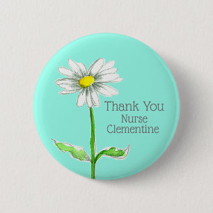 Daisy Thank You Gift For Nurse Personalised Name 6 Cm Round Badge
